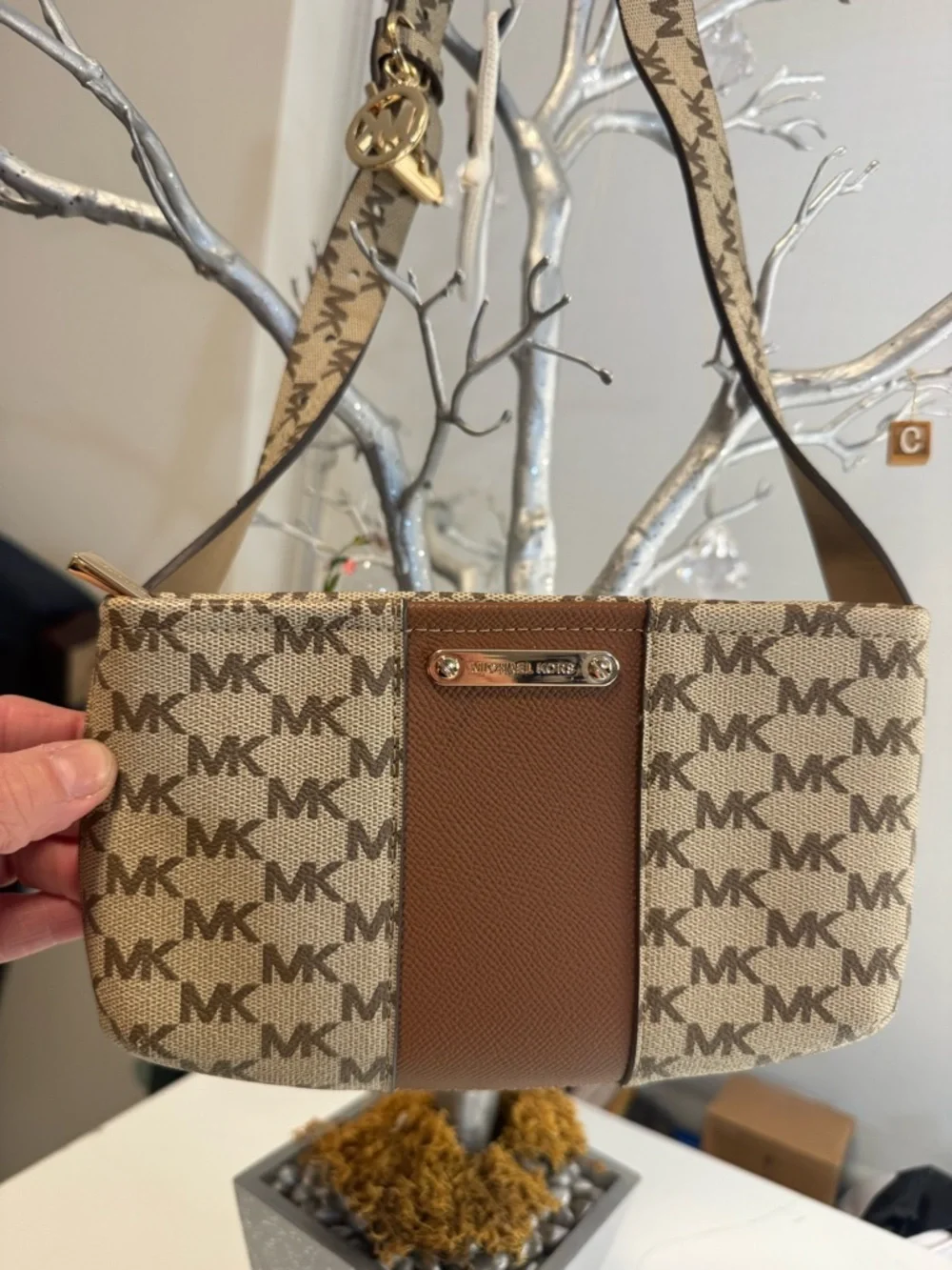 Michael Kors Unisex Brown Logo-Print Crossbody Bag